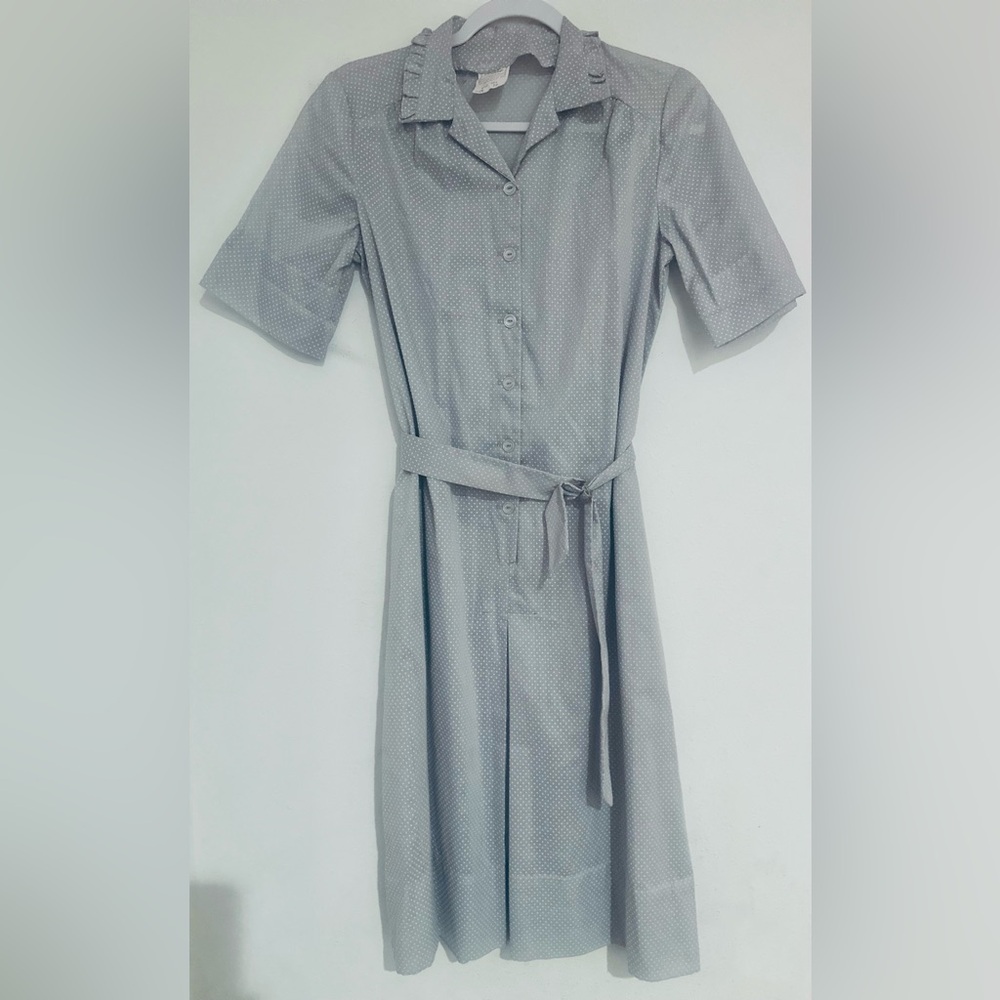 Vintage NWOT A Nancy Frock Gray With White Polka Dots Housedress Size 12